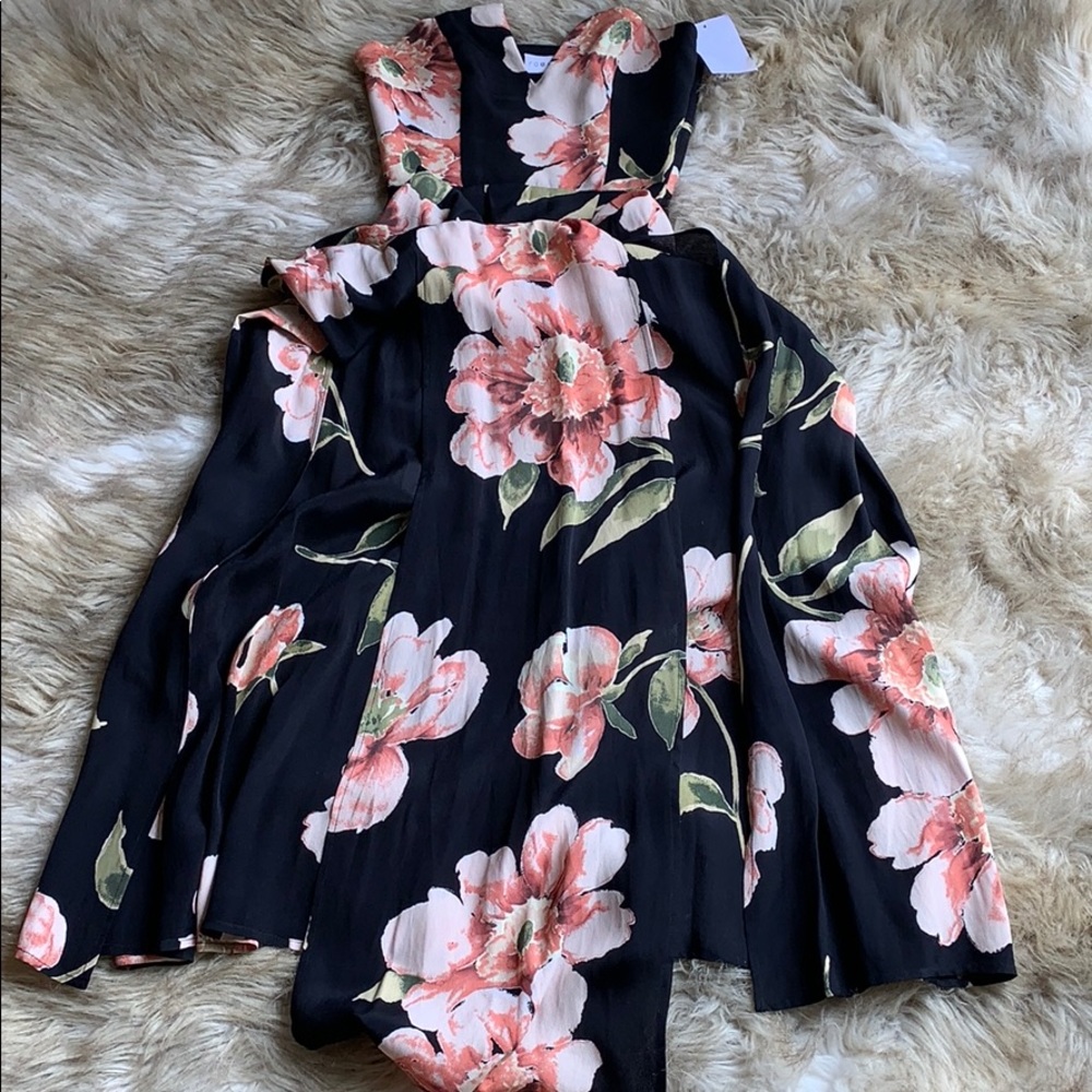 NWOT Roe + May Strapless Floral Black & Pink Maxi Dress - XS